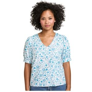 Draper James Blue and White Floral Blouse - Large - NWOT - 100% Cotton